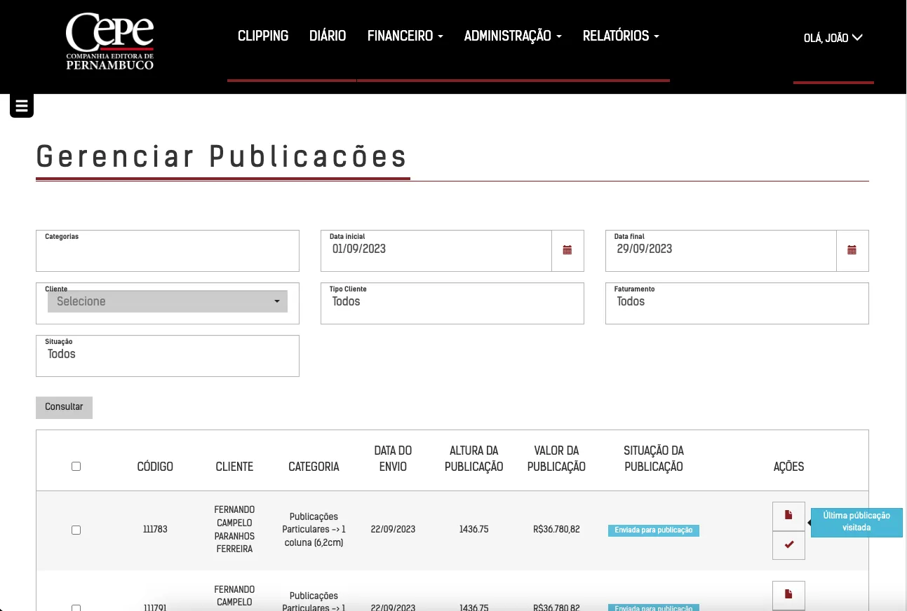 Gerenciar Publicações
